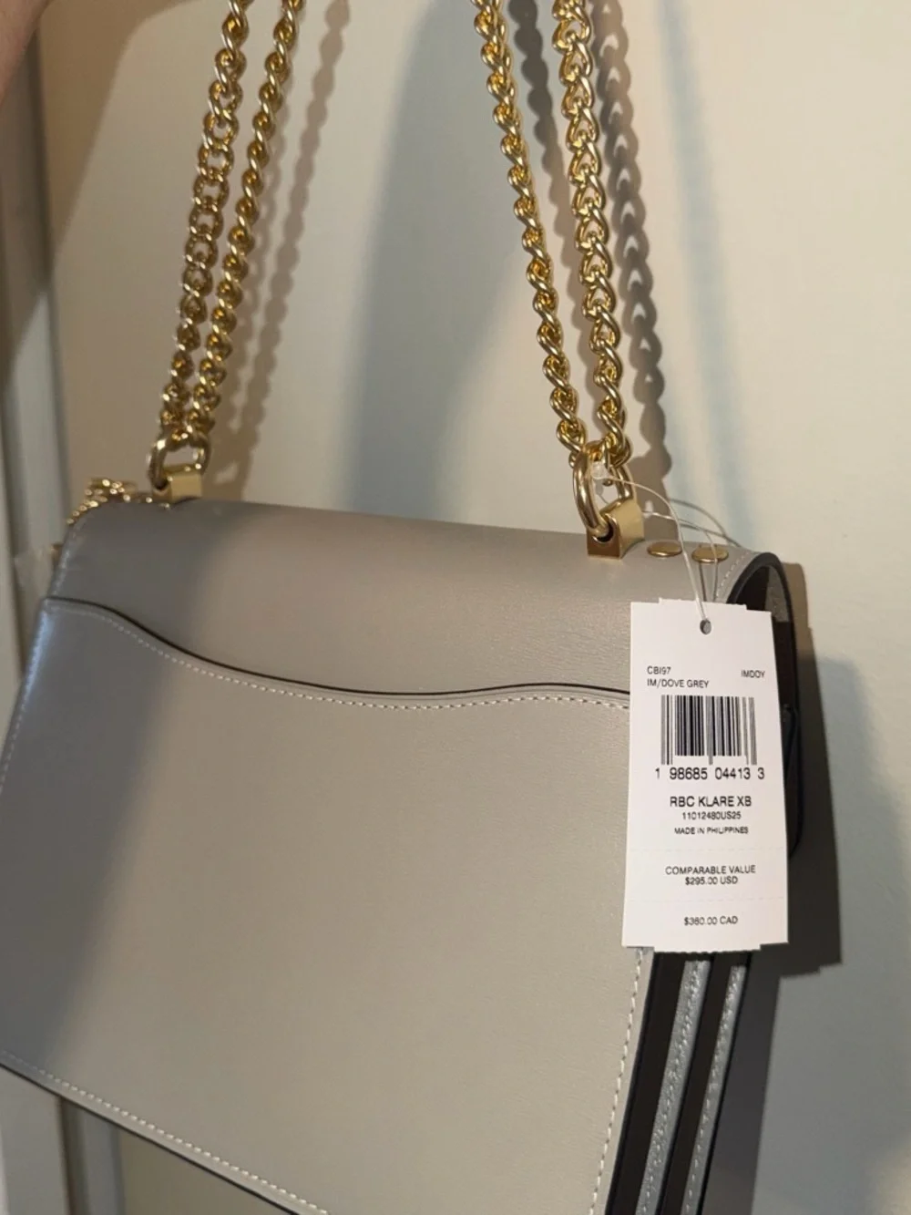 Coach Gray Pebbled Leather Crossbody with Gold Chain
